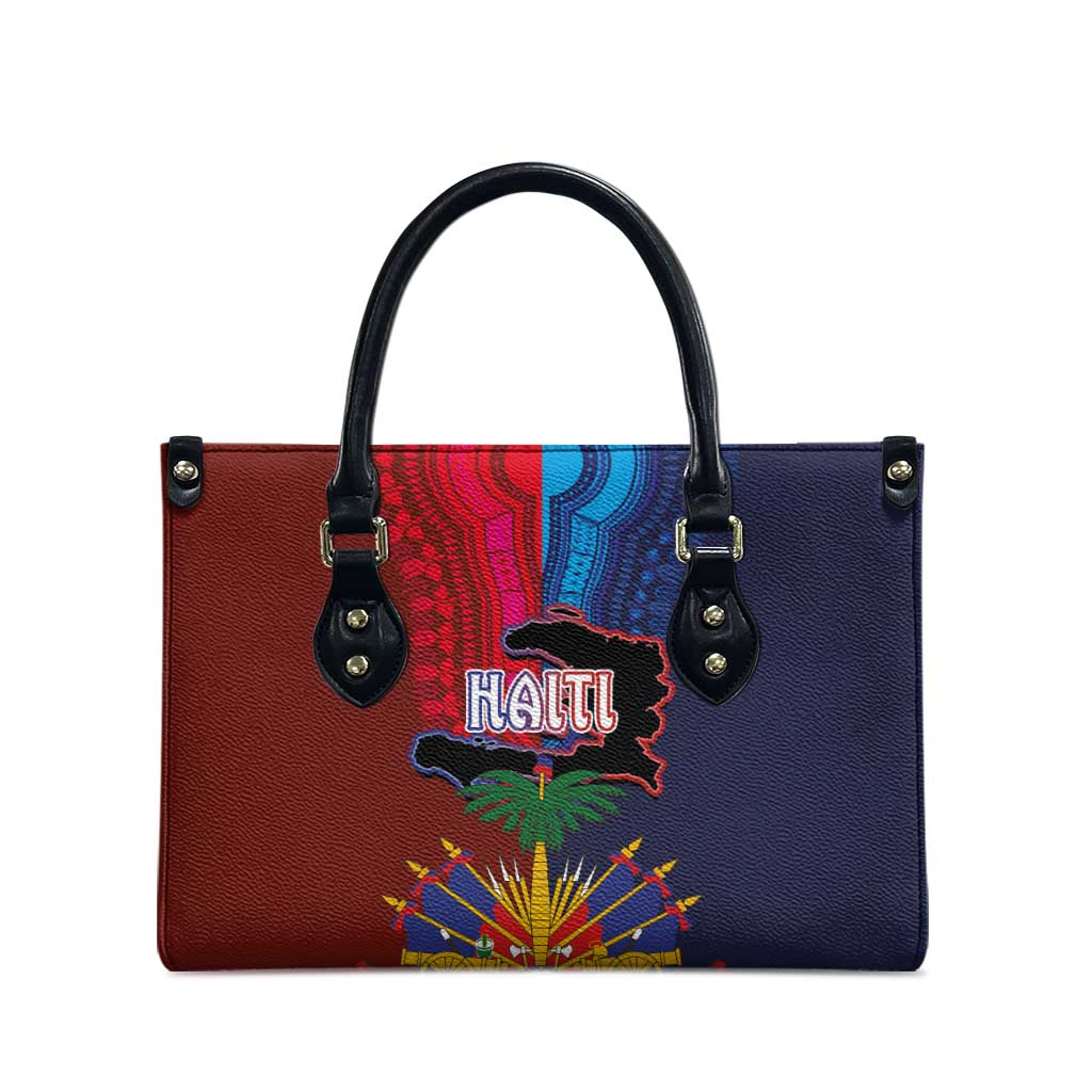 Haiti Coat Of Arms Map Dashiki Leather Bag Vibrant Caribbean Heritage
