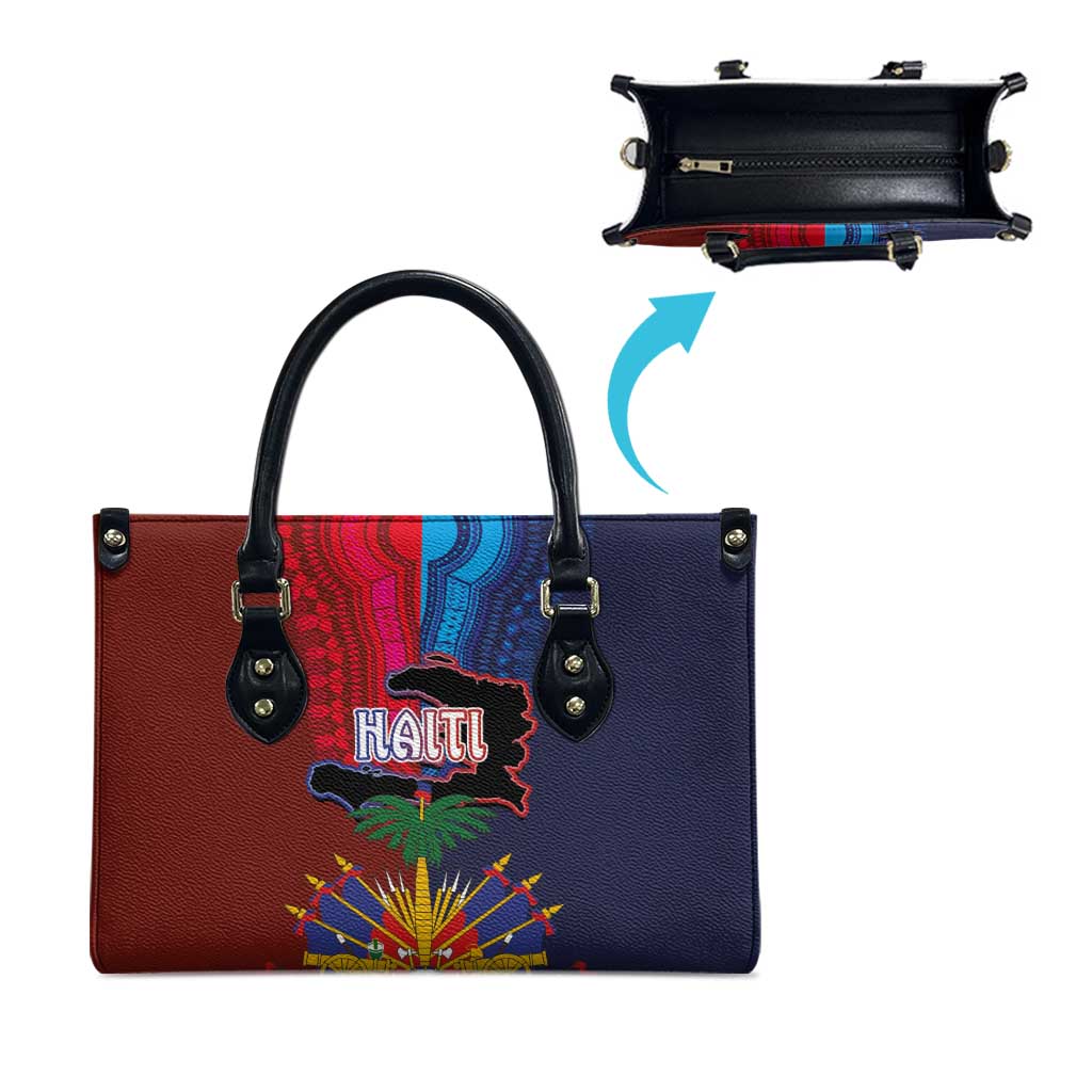 Haiti Coat Of Arms Map Dashiki Leather Bag Vibrant Caribbean Heritage