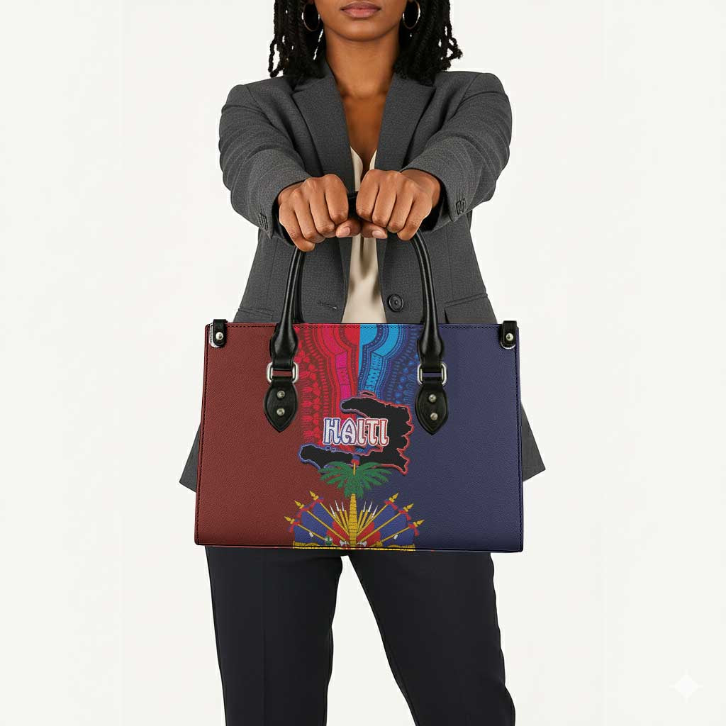 Haiti Coat Of Arms Map Dashiki Leather Bag Vibrant Caribbean Heritage
