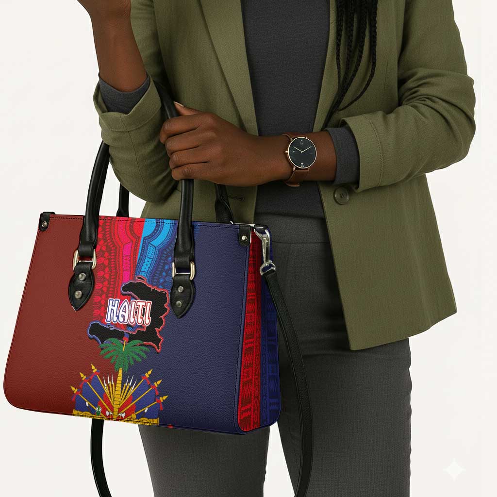 Haiti Coat Of Arms Map Dashiki Leather Bag Vibrant Caribbean Heritage