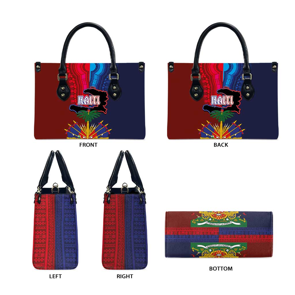 Haiti Coat Of Arms Map Dashiki Leather Bag Vibrant Caribbean Heritage