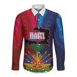 Haiti Coat Of Arms Map Dashiki Long Sleeve Button Shirt Vibrant Caribbean Heritage