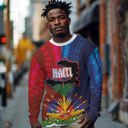 Haiti Coat Of Arms Map Dashiki Long Sleeve Shirt Vibrant Caribbean Heritage