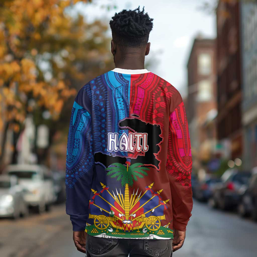 Haiti Coat Of Arms Map Dashiki Long Sleeve Shirt Vibrant Caribbean Heritage
