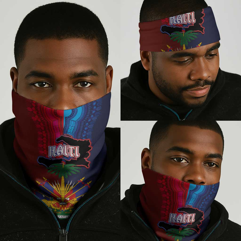 Haiti Coat Of Arms Map Dashiki Neck Gaiter Vibrant Caribbean Heritage