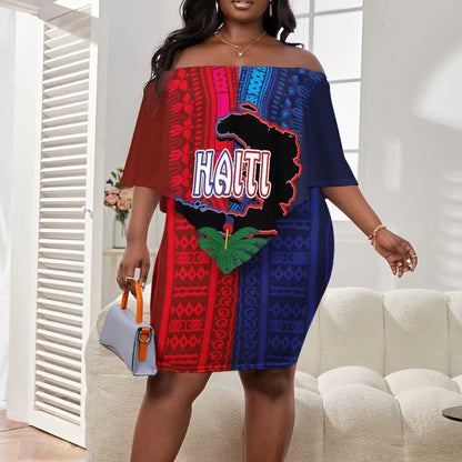 Haiti Coat Of Arms Map Dashiki Off Shoulder Short Dress Vibrant Caribbean Heritage