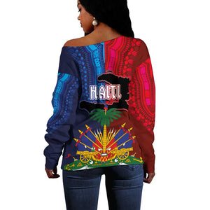 Haiti Coat Of Arms Map Dashiki Off Shoulder Sweater Vibrant Caribbean Heritage