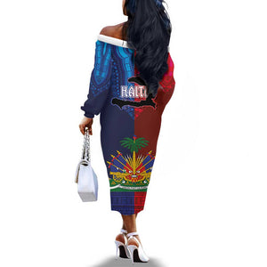 Haiti Coat Of Arms Map Dashiki Off The Shoulder Long Sleeve Dress Vibrant Caribbean Heritage