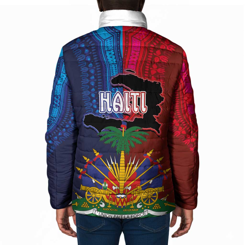 Haiti Coat Of Arms Map Dashiki Padded Jacket Vibrant Caribbean Heritage