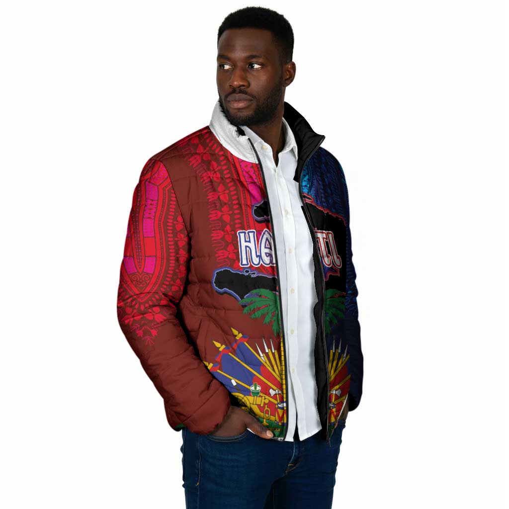 Haiti Coat Of Arms Map Dashiki Padded Jacket Vibrant Caribbean Heritage