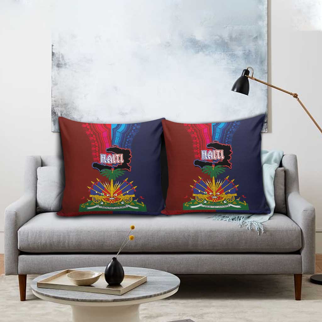 Haiti Coat Of Arms Map Dashiki Pillow Cover Vibrant Caribbean Heritage