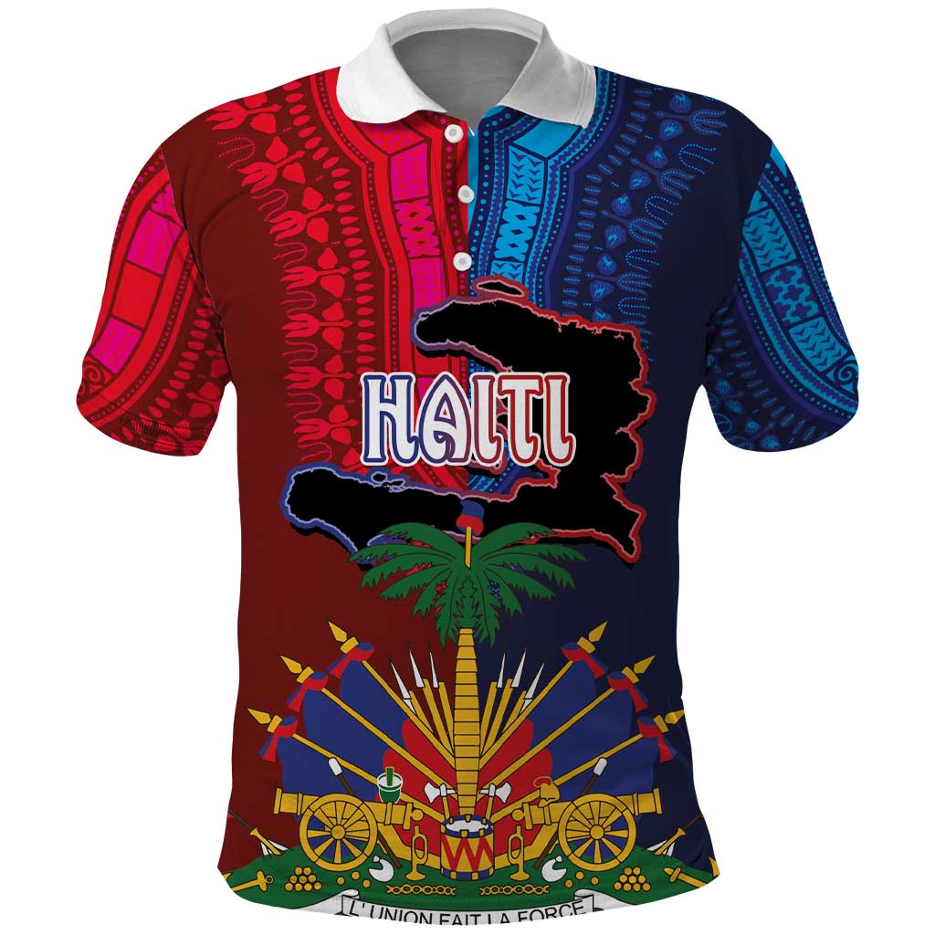 Haiti Coat Of Arms Map Dashiki Polo Shirt Vibrant Caribbean Heritage