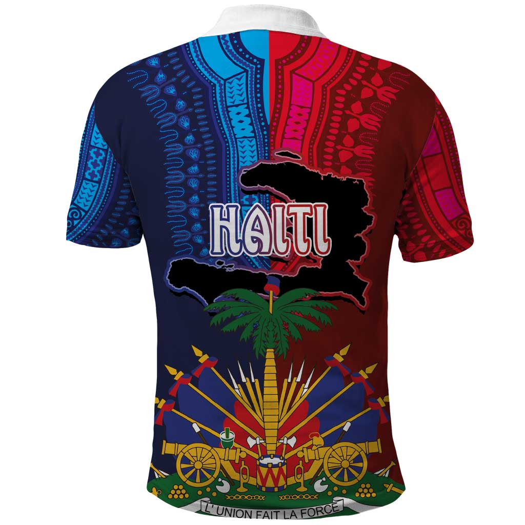 Haiti Coat Of Arms Map Dashiki Polo Shirt Vibrant Caribbean Heritage