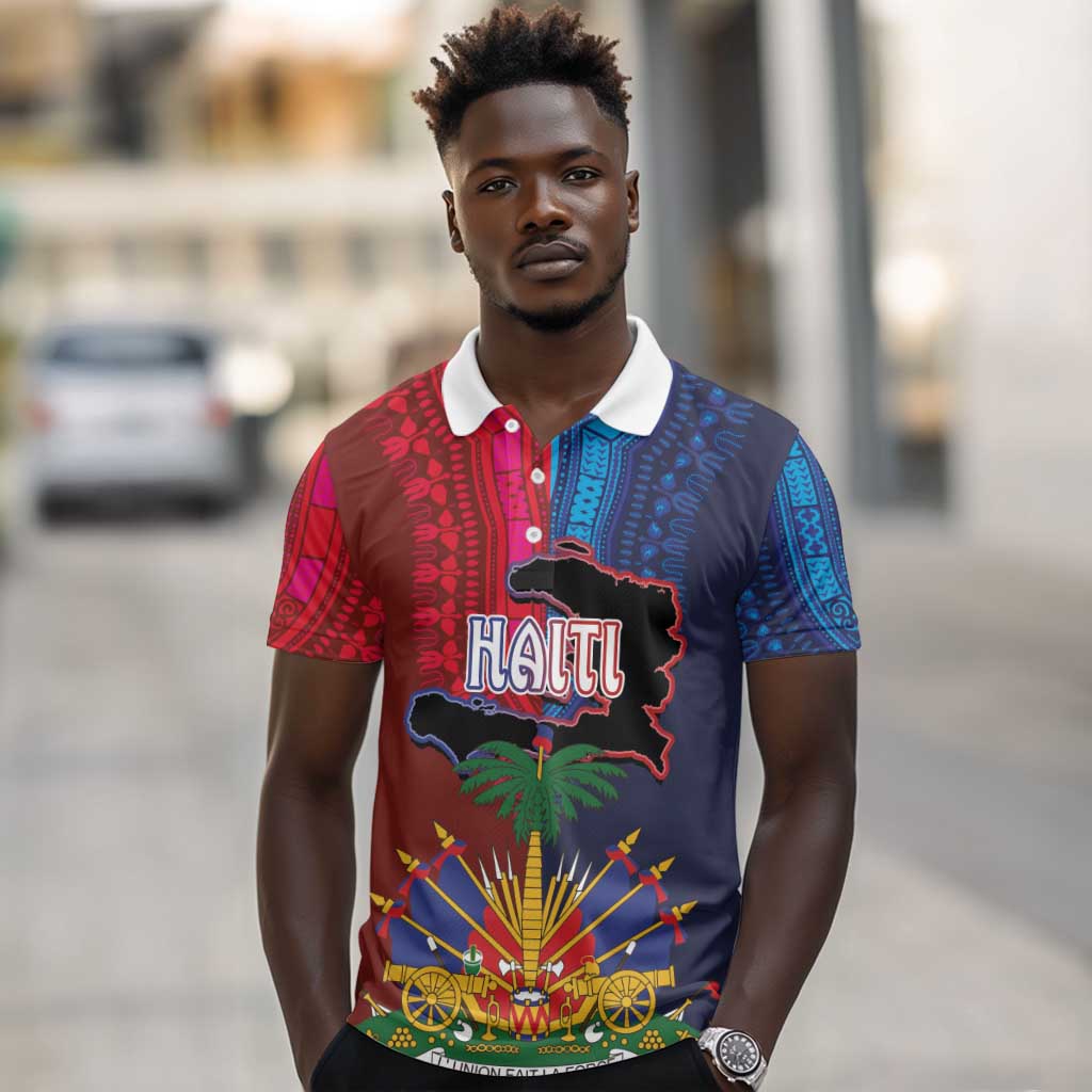 Haiti Coat Of Arms Map Dashiki Polo Shirt Vibrant Caribbean Heritage