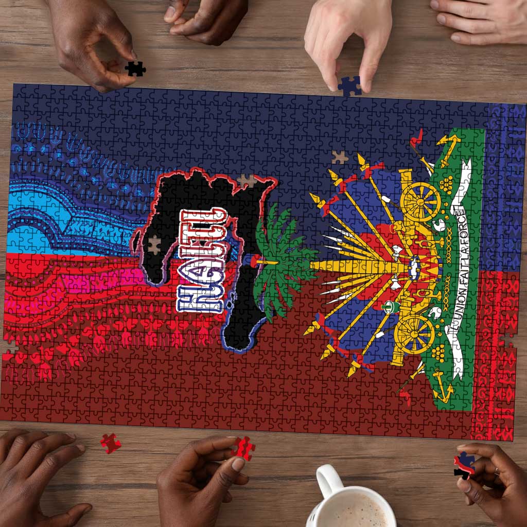 Haiti Coat Of Arms Map Dashiki Puzzle Vibrant Caribbean Heritage