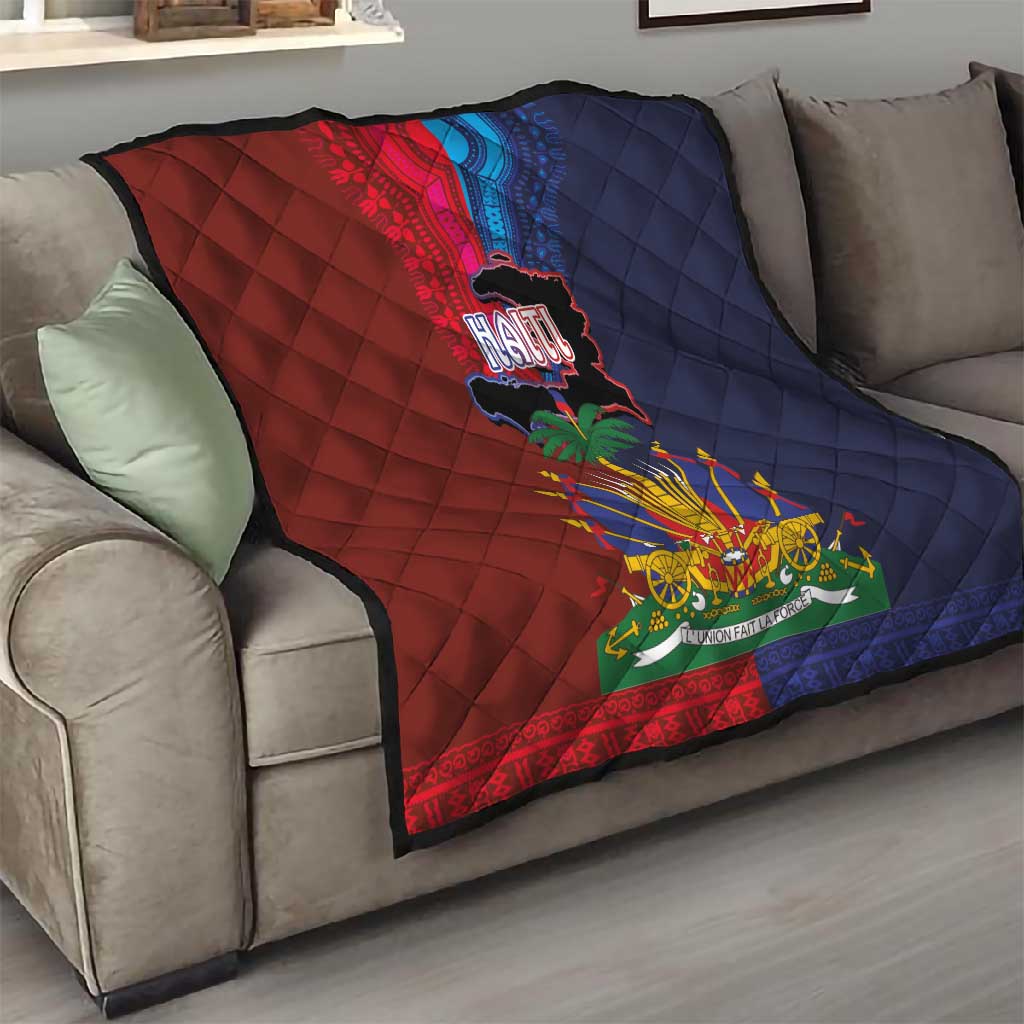 Haiti Coat Of Arms Map Dashiki Quilt Vibrant Caribbean Heritage