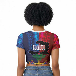 Haiti Coat Of Arms Map Dashiki Raglan Cropped T shirt Vibrant Caribbean Heritage