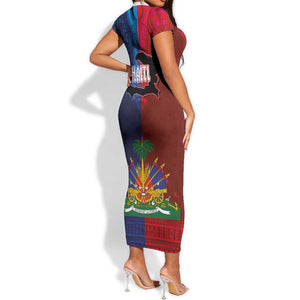 Haiti Coat Of Arms Map Dashiki Short Sleeve Bodycon Dress Vibrant Caribbean Heritage