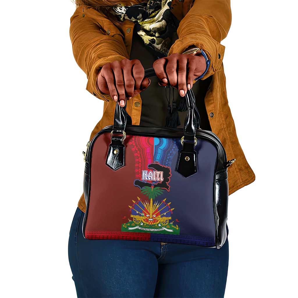 Haiti Coat Of Arms Map Dashiki Shoulder Handbag Vibrant Caribbean Heritage