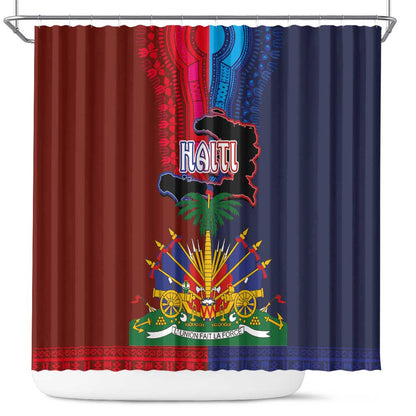 Haiti Coat Of Arms Map Dashiki Shower Curtain Vibrant Caribbean Heritage