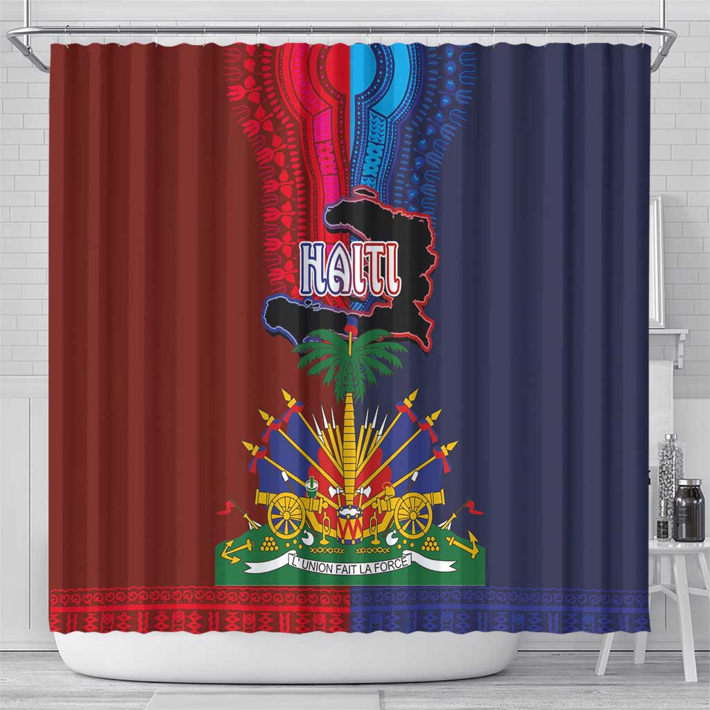 Haiti Coat Of Arms Map Dashiki Shower Curtain Vibrant Caribbean Heritage