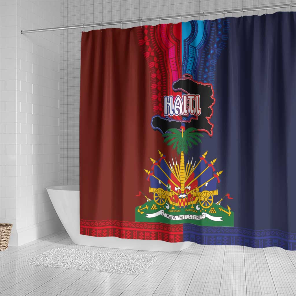 Haiti Coat Of Arms Map Dashiki Shower Curtain Vibrant Caribbean Heritage