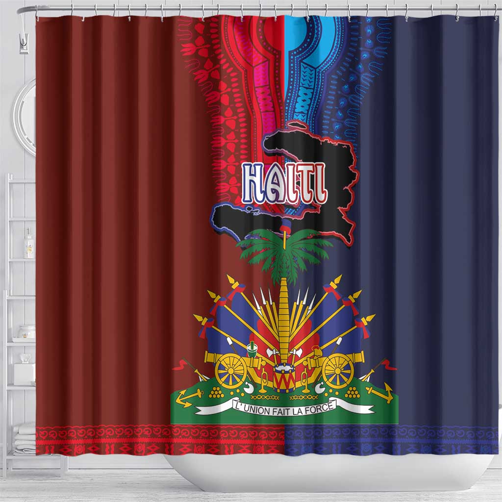 Haiti Coat Of Arms Map Dashiki Shower Curtain Vibrant Caribbean Heritage