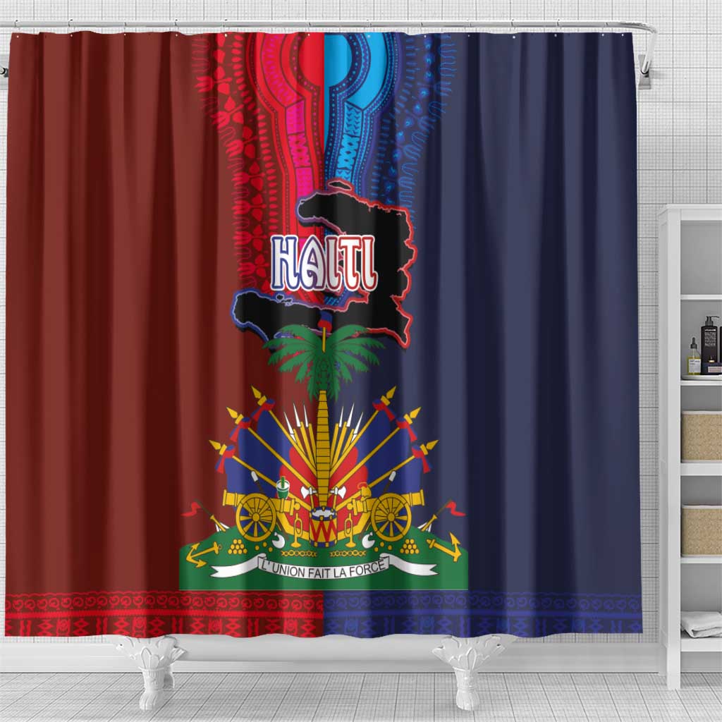 Haiti Coat Of Arms Map Dashiki Shower Curtain Vibrant Caribbean Heritage