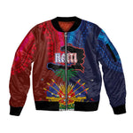 Haiti Coat Of Arms Map Dashiki Sleeve Zip Bomber Jacket Vibrant Caribbean Heritage
