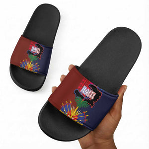Haiti Coat Of Arms Map Dashiki Slide Sandals Vibrant Caribbean Heritage