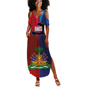 Haiti Coat Of Arms Map Dashiki Summer Maxi Dress Vibrant Caribbean Heritage