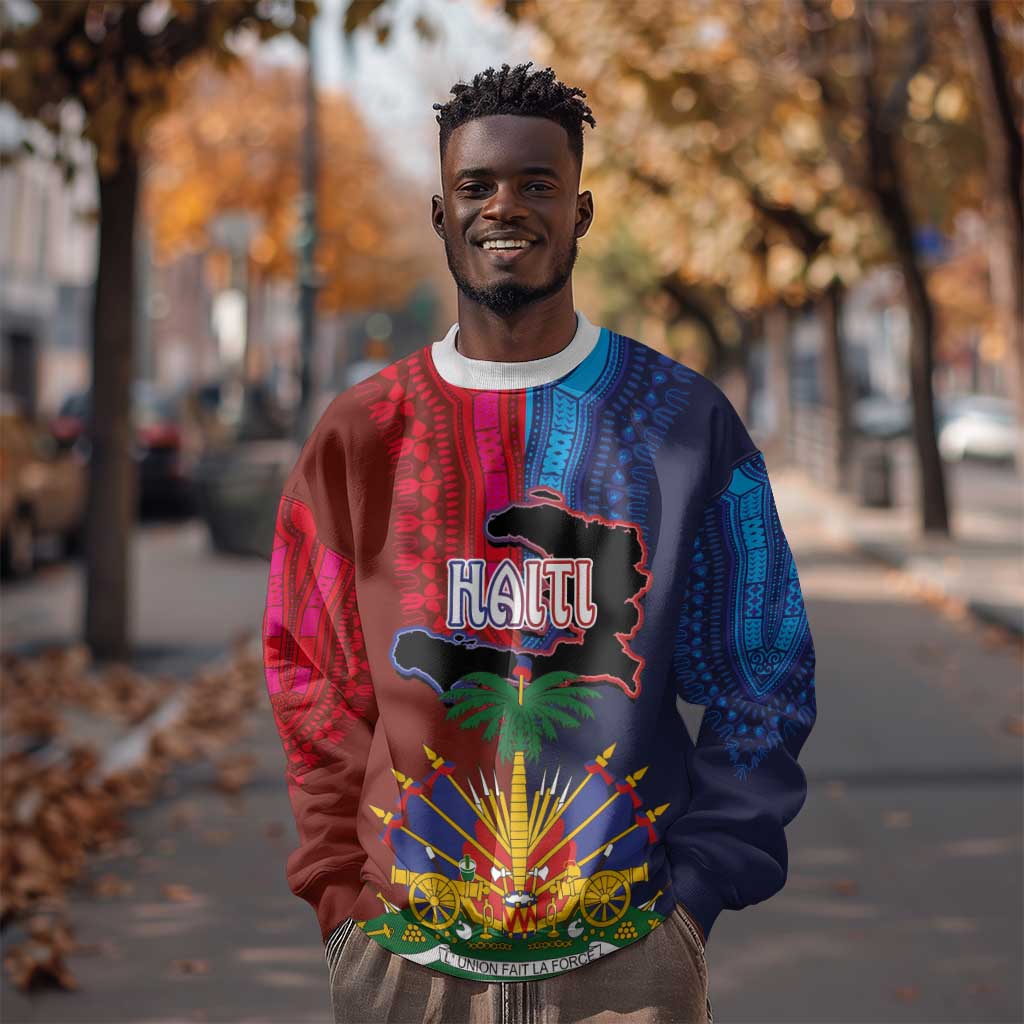 Haiti Coat Of Arms Map Dashiki Sweatshirt Vibrant Caribbean Heritage