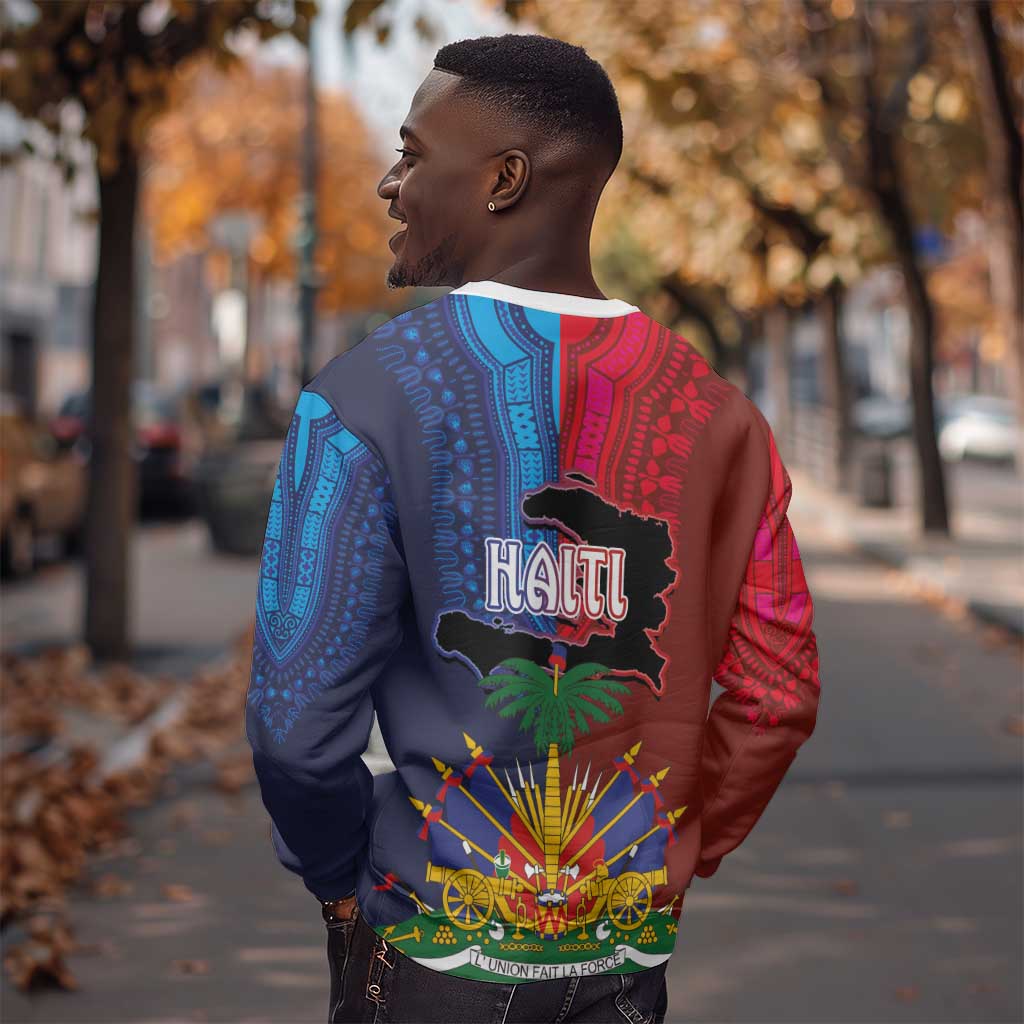 Haiti Coat Of Arms Map Dashiki Sweatshirt Vibrant Caribbean Heritage