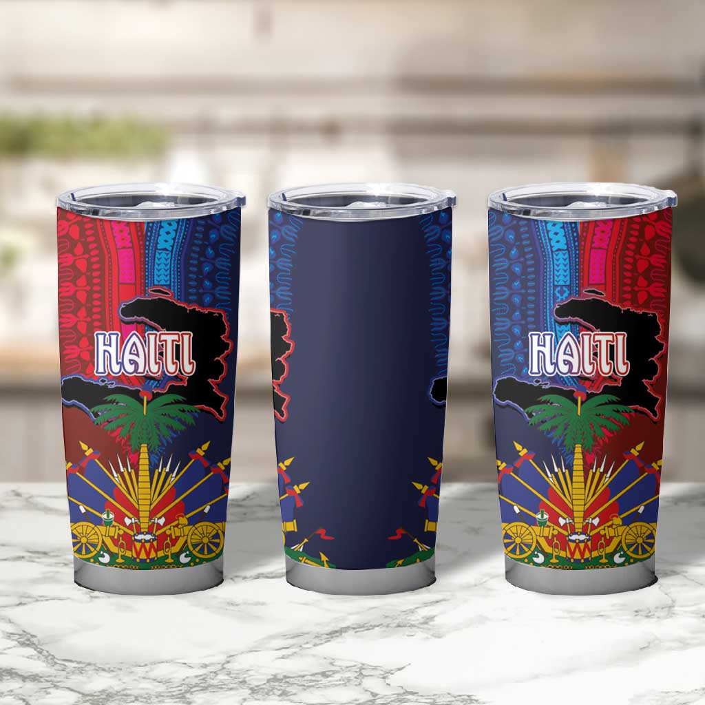 Haiti Coat Of Arms Map Dashiki Tumbler Cup Vibrant Caribbean Heritage