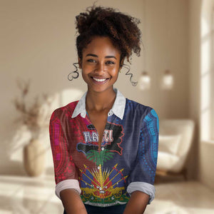 Haiti Coat Of Arms Map Dashiki Women Casual Shirt Vibrant Caribbean Heritage