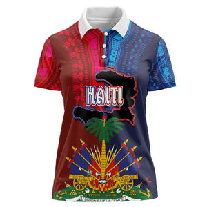 Haiti Coat Of Arms Map Dashiki Women Polo Shirt Vibrant Caribbean Heritage