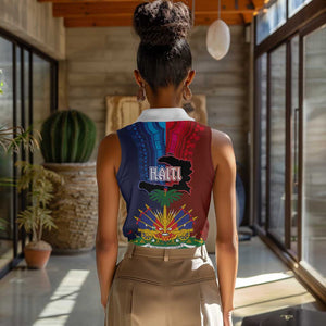 Haiti Coat Of Arms Map Dashiki Women Sleeveless Polo Shirt Vibrant Caribbean Heritage