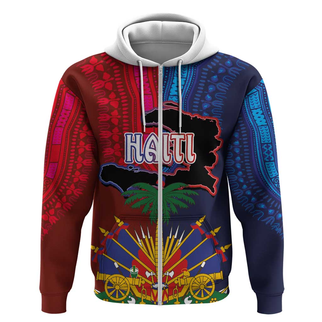 Haiti Coat Of Arms Map Dashiki Zip Hoodie Vibrant Caribbean Heritage