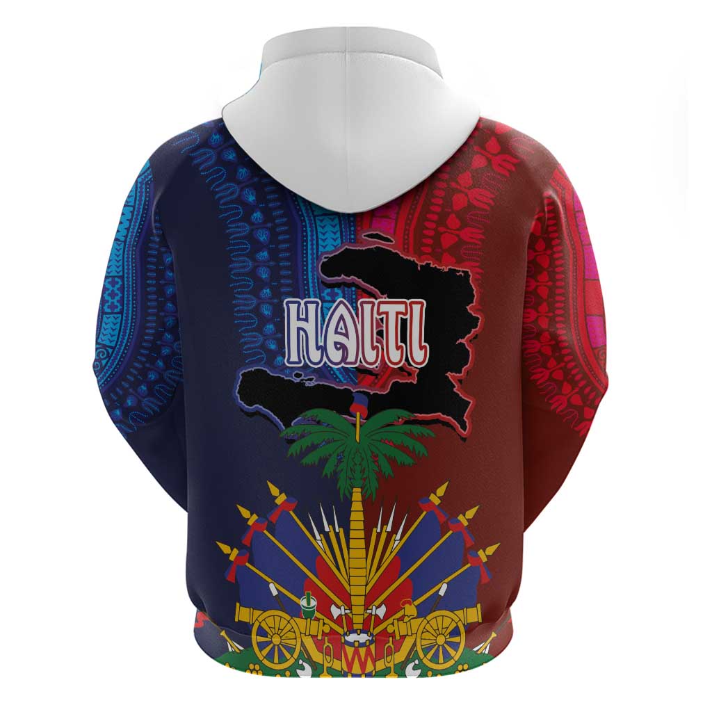 Haiti Coat Of Arms Map Dashiki Zip Hoodie Vibrant Caribbean Heritage