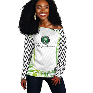 Nigeria National Football Custom Off Shoulder Sweater Blokecore T90 Sporty Style