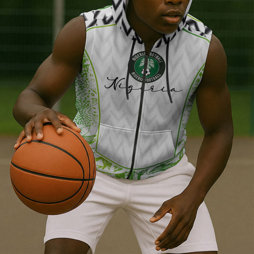 Nigeria National Football Custom Sleeveless Zip Hoodie Blokecore T90 Sporty Style