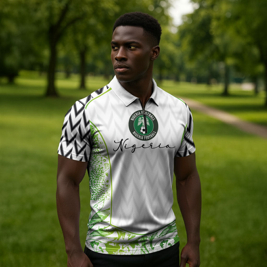 Nigeria National Football Custom Zipper Polo Shirt Blokecore T90 Sporty Style