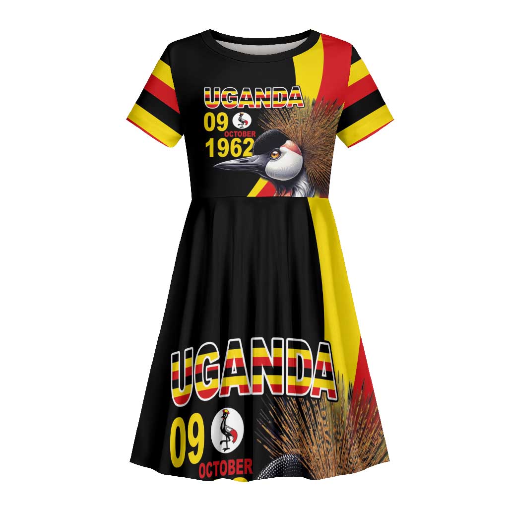 Uganda Independence Day with Crowned Cranes Kid Short Sleeve Dress