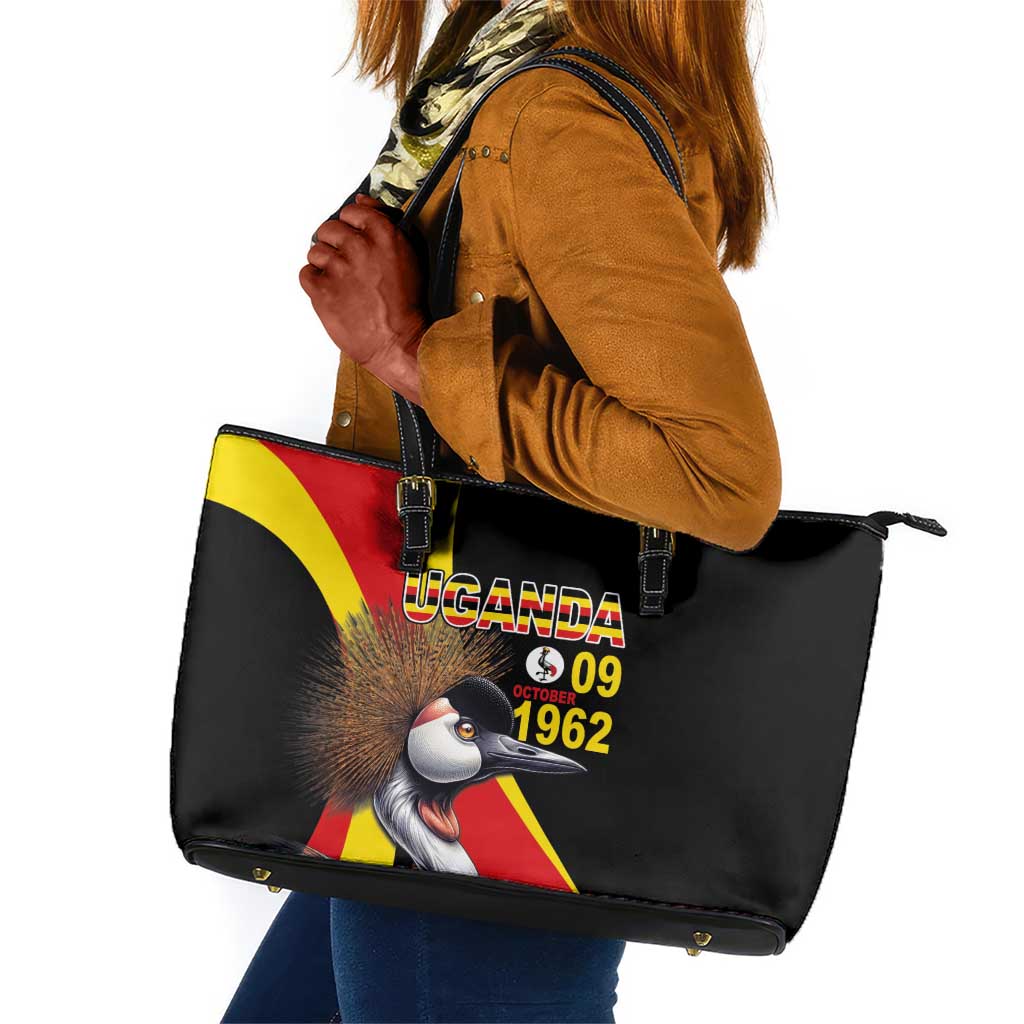 Uganda Independence Day with Crowned Cranes Leather Tote Bag