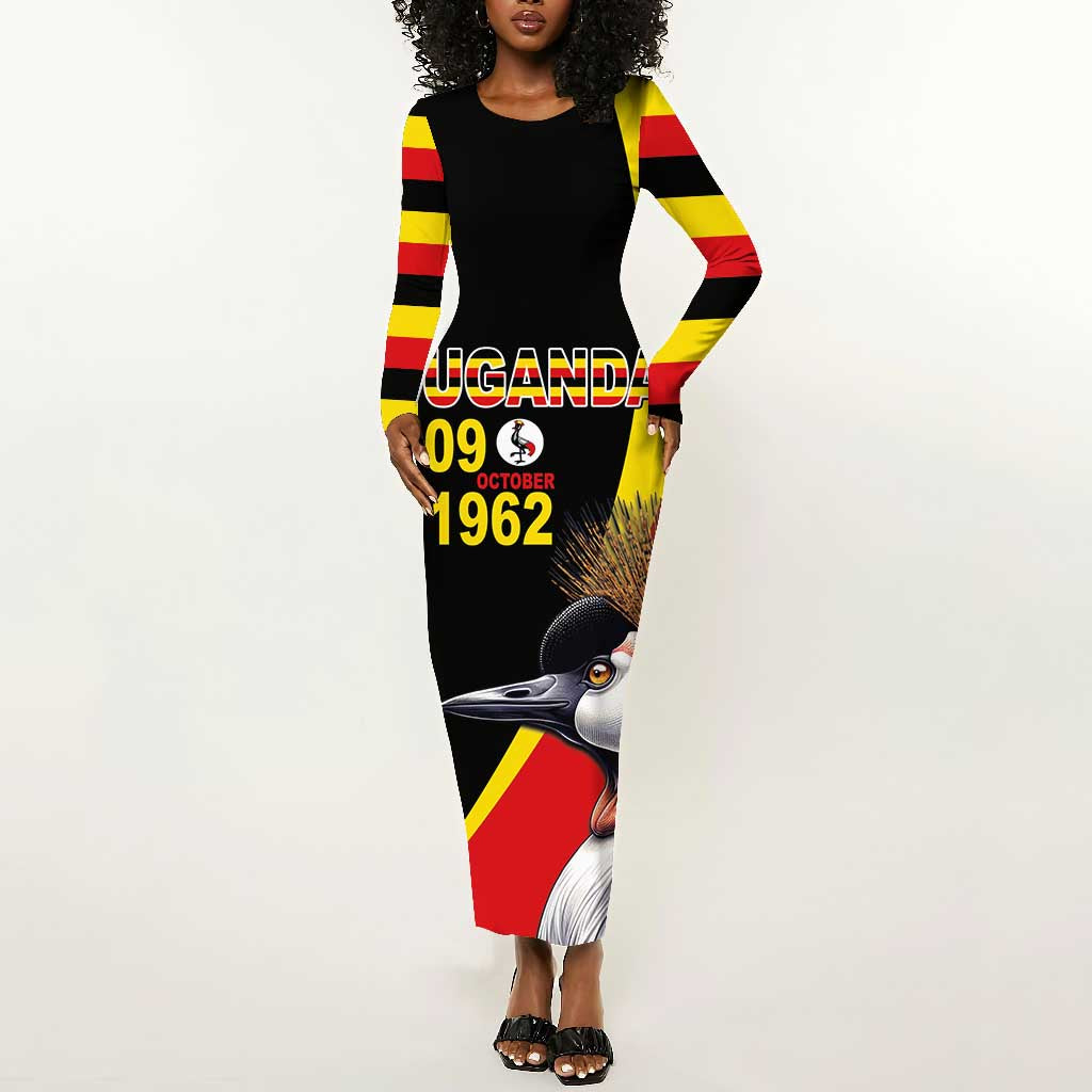 Uganda Independence Day with Crowned Cranes Long Sleeve Bodycon Dress