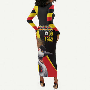 Uganda Independence Day with Crowned Cranes Long Sleeve Bodycon Dress