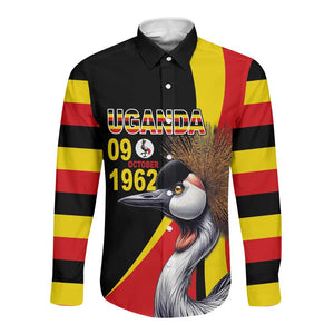 Uganda Independence Day with Crowned Cranes Long Sleeve Button Shirt