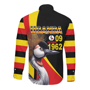 Uganda Independence Day with Crowned Cranes Long Sleeve Button Shirt