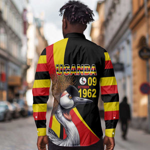 Uganda Independence Day with Crowned Cranes Long Sleeve Button Shirt