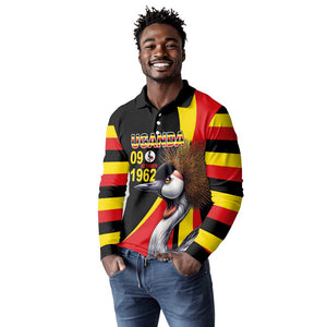 Uganda Independence Day with Crowned Cranes Long Sleeve Polo Shirt